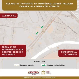 Habrá cierres parciales en el Periférico de Villahermosa este lunes