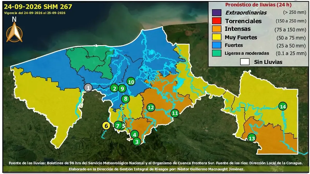 Macuspana, Tacotalpa y Tenosique, entre las zonas con mayor potencial de lluvias en Tabasco